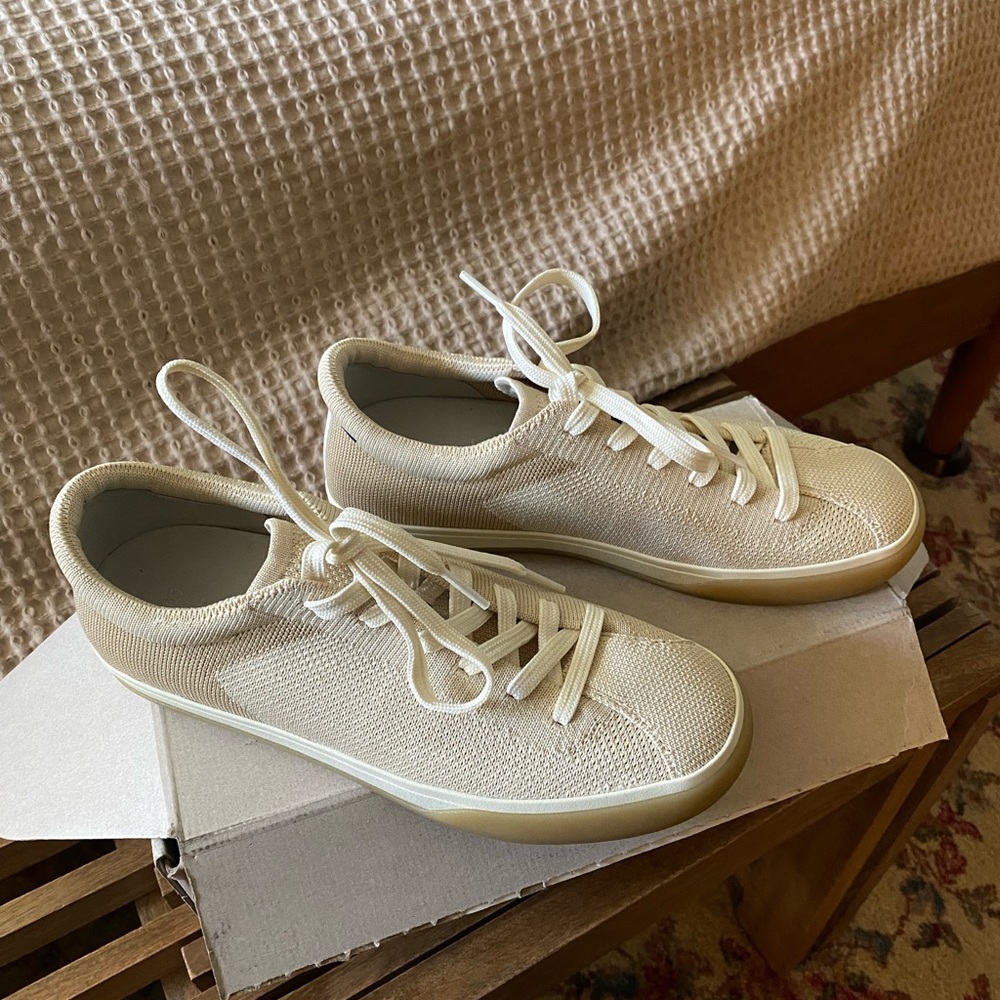 Rothy’s lace-up sneaker in Biscuit